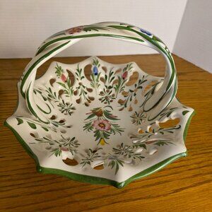 Hand‑Painted Portuguese Pierced Ceramic Basket Bowl, 10.5"